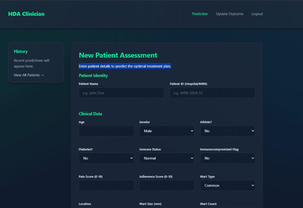 Plantar Wart Treatment Prediction System screenshot